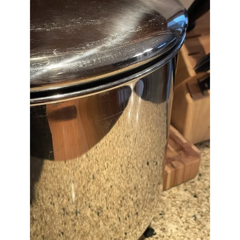 Vintage Revere Ware 16 Qt Stock Pot w/Lid Stainless Steel Copper Bottom Clinton - Picture 4 of 9